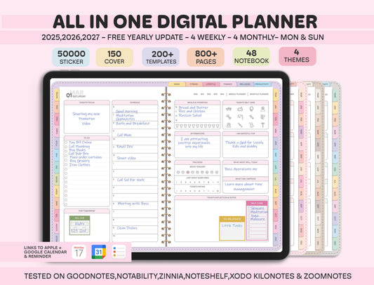 All-in-One Digital Planner 2025, 2026, 2027, Digital Planner, Digital Journal, Digital Goodnotes Template, Weekly, Daily Planner, Notability